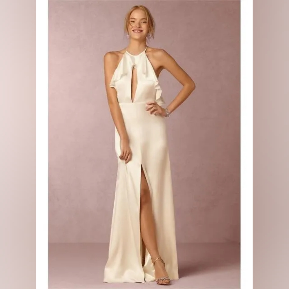 Jill Jill Stuart Ruffle T-Back Gown Ivory/Buttercream NWT 10